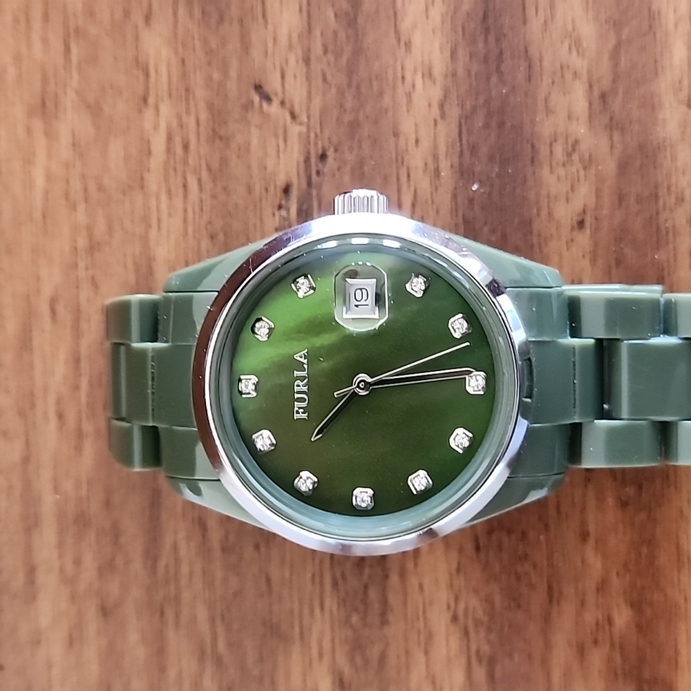 Furla Olive Green Watch with Crystal Details